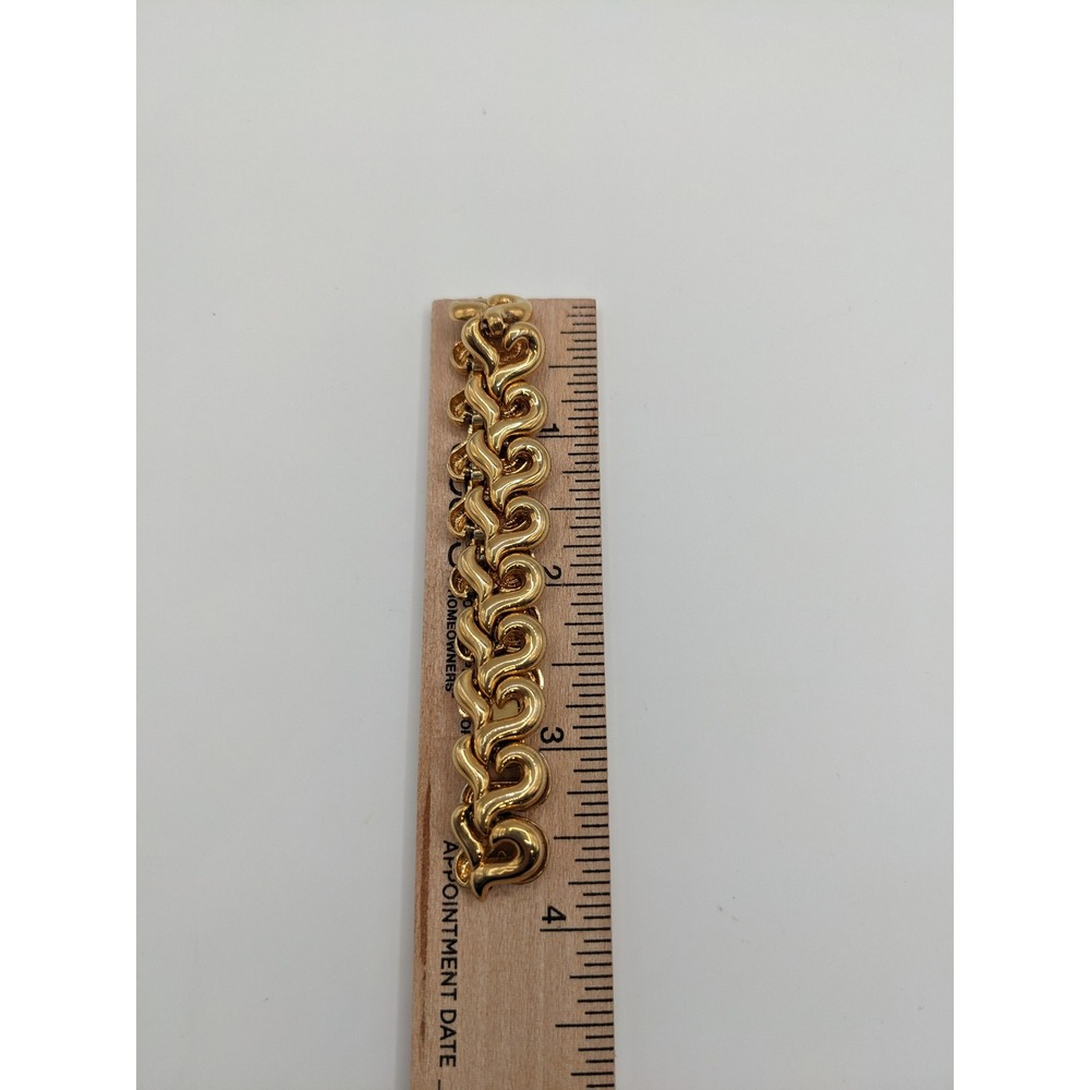 Vintage Gold Tone Interlocking‎ S-Curve Link Bracelet 7.5 Inch Fold Over Clasp - Picture 3 of 7
